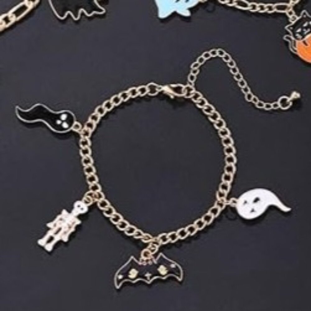 Halloween Charm Bracelet - Bat, Skeleton, ghosts